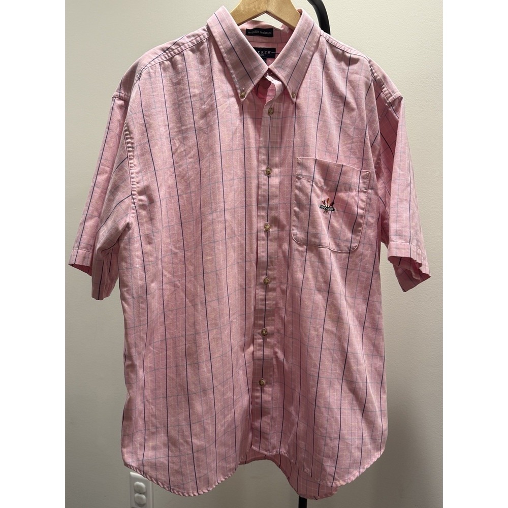 Ivy Crew Men's Pink Button Down Embroidered Sort Sleeve XL Preppy Classic